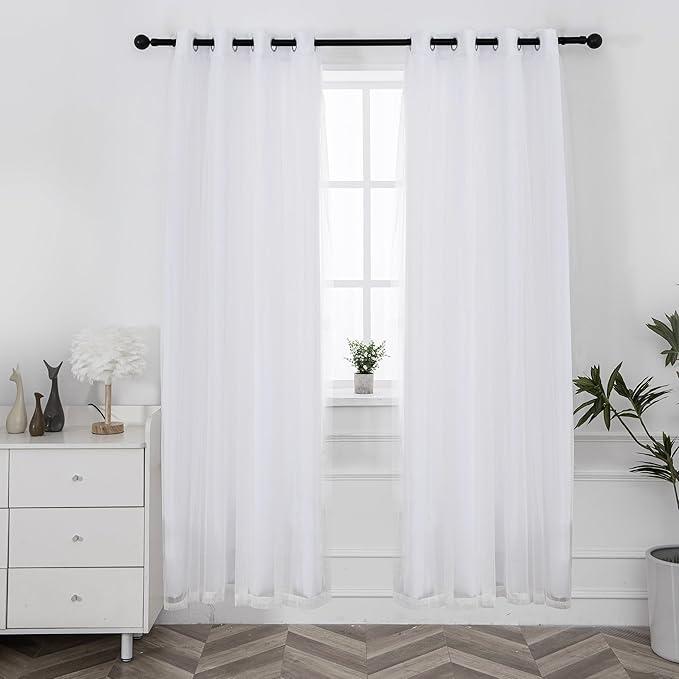 INLINAS 52 x 96 Inch Blackout Curtains with Sheer Overlay - Grommets Thermal and Noise Reduction Panels for Bedroom and Living Room Light Blocking and Energy Saving, Set of 2
