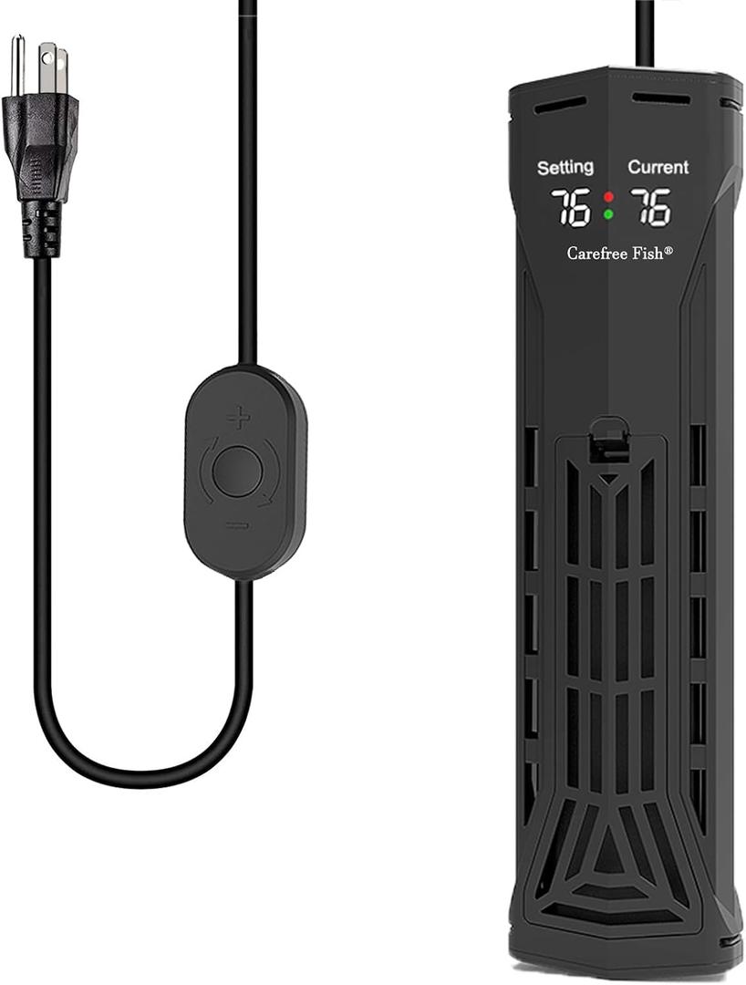 Carefree Fish 100/200/300/500/800W Paladin Aquarium Heater PTC Ceramics Heating Rod Digital LED Intelligent Leaving Water Automatically Stop Heating System for Freshwater and Saltwater No Cooking Fish (800W(60~120Gal))
