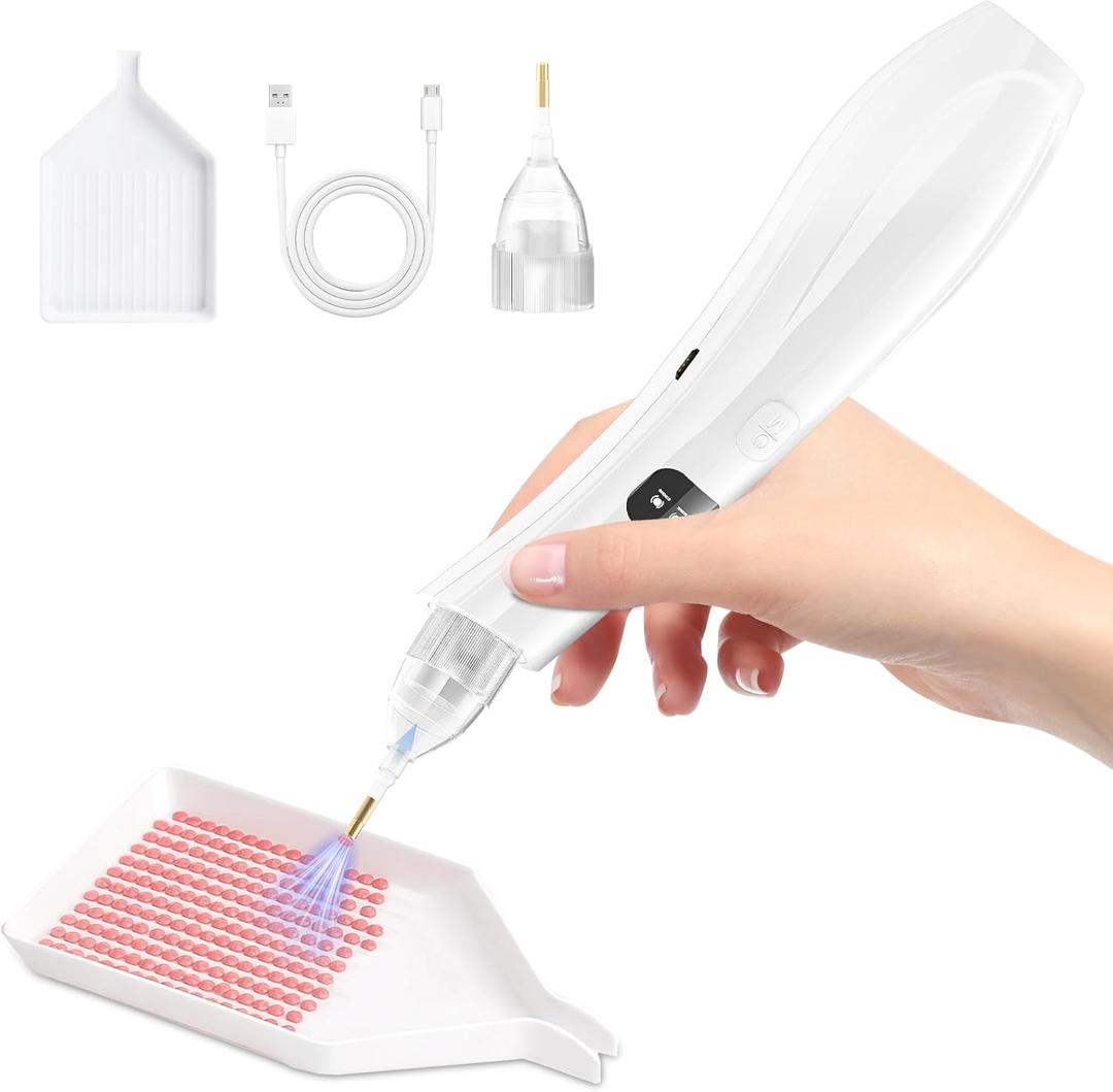 Electric Diamond Painting Pen, Diamond Art Pen Kits for Adults, Vacuum Diamond Painting Pen Kits, Diamond Art Accessories Tools, Diamond Painting Tool Storage Tray (1 Pcs White)