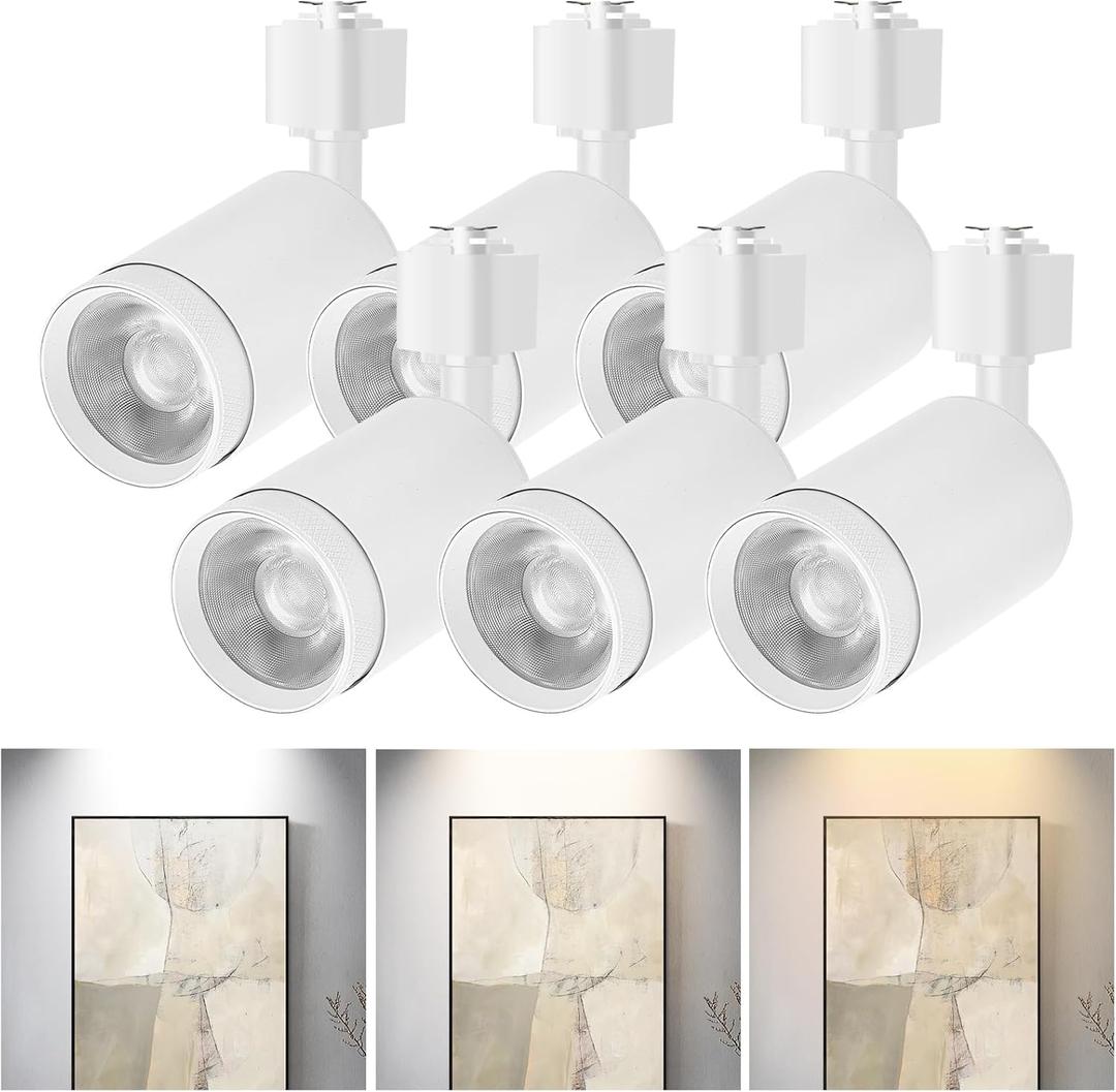 10W LED Track Lighting Heads L-Type Adjustable Ceiling Spotlights, 3000K/4000K/5700K, Flicker-Free CRI90+ (6-Pack) White Track Light Fixtures for Accent, Task & Art Lighting