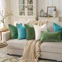 decorUhome Spring Chenille Soft Throw Pillow Covers 12x20 Set of 2, Lumbar Velvet Farmhouse Neutral Decorative Euro Pillow Covers with Stitched Edge for Couch Sofa Bed Home Decor, Forest Elf