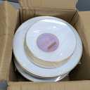 PLASTICPRO White Plastic Design Party Plates Premium heavyweight Elegant Disposable Tableware Dishes (128, White Organic with Gold Rim)