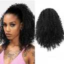 Drawstring Ponytail Extension Kinky Curly Ponytail Hair for Women Fluffy Short Afro Curly Pony Tails Hair Extensions Synthetic Hairpiece for Daily Use 12 Inch
