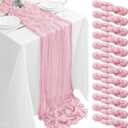 12Pack Pink Table Runner 35 x 120 inch Baby Pink Cheesecloth Table Runner 10FT Boho Table Runners Rustic Gauze Cheese Cloth Table Runners for Party Wedding Birthday Dining Table Decor