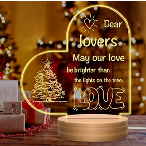Pack Of 2 UneedMe Valentine's Day Gift for Girlfriend - Acrylic Love Heart Night Light, Delicate Romantic Cute Wife Gifts from Husband, I Love You Gifts for Birthday Day for Men Women