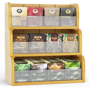 3 Layer Bamboo Tea Bag Organizer, Stackable Tea Storage Holder