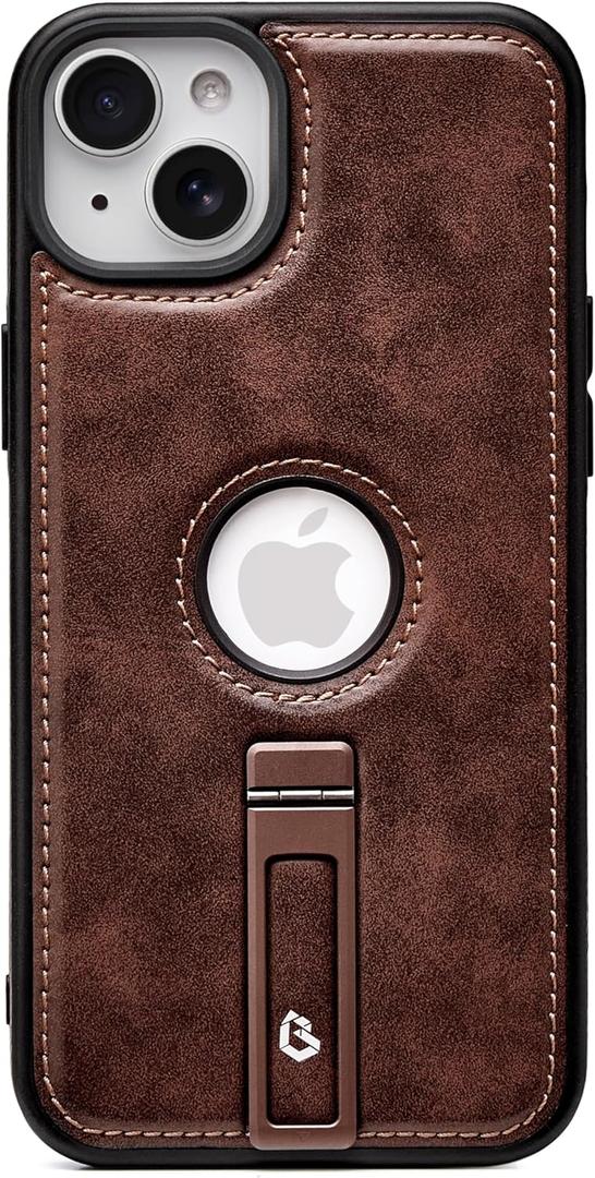 for iPhone 15 Case Leather with Stand, Strong Magnetic Fits for MagSafe (Cocoa, iPhone 15)