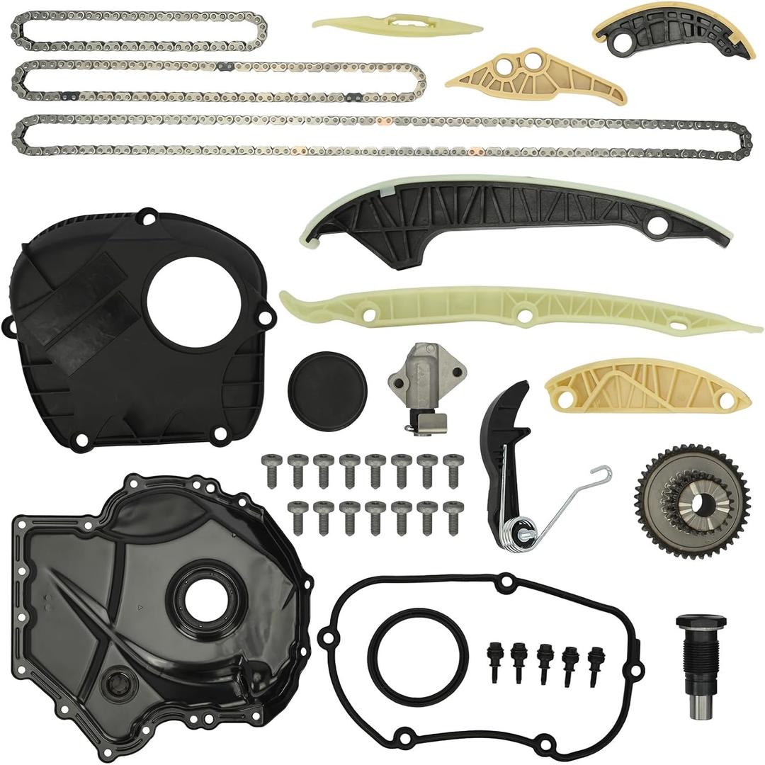 EA888 1.8L 2.0L Engine Timing Chain Kit with Cover Tensioner Guide Rail Fit For Audi A3 A4 A5 S3 S4 S5 Q3 Q5 TT, Fit For Volkswagen Jetta Golf Passat Tiguan, Replaces# 06K109158AD 06H109210AG