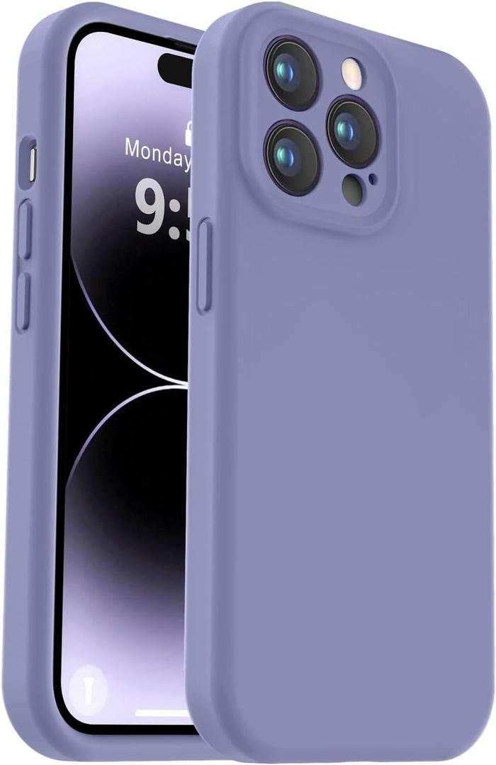 Vooii Compatible with iPhone 14 Pro Case, Liquid Silicone Upgrade [Camera Protection] [Soft Anti-Scratch Microfiber Lining] Shockproof Phone Case for iPhone 14 Pro 6.1 inch - Lavender Grey
