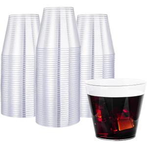 N9R 100PCS Clear Plastic Cups 9oz, Disposable Plastic Cups Tumblers, Heavy Duty Cocktail Cups for Weeding, Party
