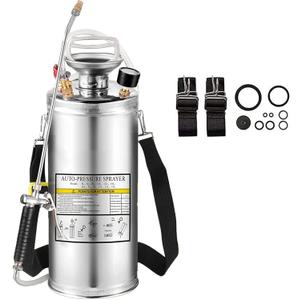 1.5Gal Stainless Steel Pump Up Sprayer Reinforced Hose, Hand Pump Sprayer with Pressure Gauge&Safety Valve, Adjustable Nozzle Suitable for Gardening (1.5 Gallon)