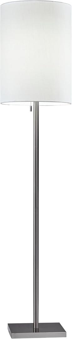 Adesso Brushed Steel Floor Lamp with White Lampshade Modern Accent Light for Bedroom, Living Room, and House Dcor, 60.5 Tall