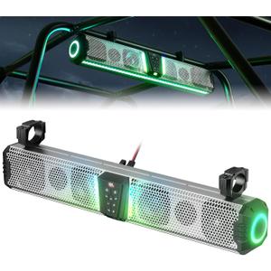 KEMIMOTO Midnight S80 32-Inch Aluminum UTV Sound Bar, IP66, 65Hz Deep Bass, Multicolor Lights, Music Sync, App Control, Bluetooth Soundbar for UTV, Golf Cart, Marine, Boat with 1''-2'' Roll Ba