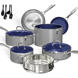 Deluxe DUXANO 14PC Healthy Pots and Pan With 9H Anti-scratch Coating, 2-Layer Non-Stick Ceramic&PFAS Free, Sensitively&Evenly Induction Cooking, Enhanced Flavor with Infrared Cookware, Dishwasher Safe, extra large