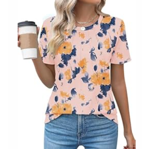 Kistore Women's Spring Tops Plus Size Round Neck Short Sleeve Shirts Pleated Loose Work Blouses Yellow, 3XL