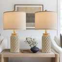 20.5" Ceramic Table Lamps Set of 2 - Modern Farmhouse & Boho Style, Bedside Nightstand Lamps for Bedroom, Living Room End Table Lamps, Small Desk Lamp(Cream)