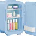 ELLE 8L Mini Cooler Fridge with LED Makeup Mirror for Skincare & Cosmetic Storage Cooler & Warmer Removable Shelf Carrying Handle AC DC Power Options Small Refrigerator for Bedroom Car Office Blue