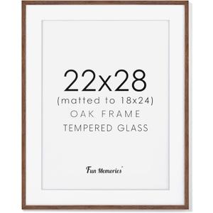22x28 Picture Frame in Walnut, 22 x 28 Poster Frames for Wall, Solid Oak Wood Picture Frame 22"x28" with Glass, 22x28 Frame Matted to 18x24, 28x22 Wood Frame, 22 by 28 Art Frames, Walnut Color, 1 Pack