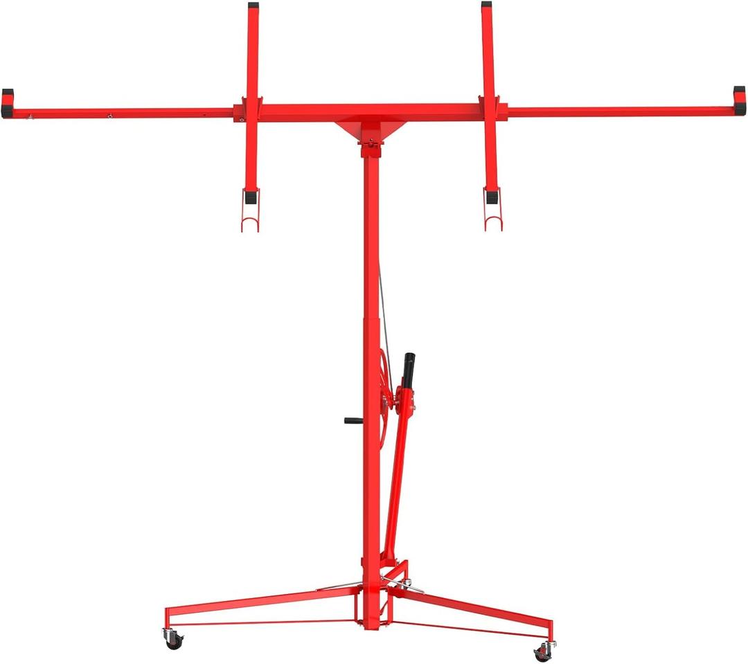 16 ft Drywall Lift, Sheetrock Lift Drywall Lift, 150 LBS Capacity Drywall Lift Panel Hoist with 360 Adjustable Telescopic Arm & 3 Lockable Wheels, Red