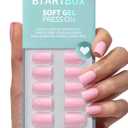 BTArtbox Extra Short Press On Nails - Mom Grace, Easy-to-Apply Pastel Pink Square Press On Nails with Glue and Adhesive Tabs in 16 Sizes - 32 Nails All-in-One Kit