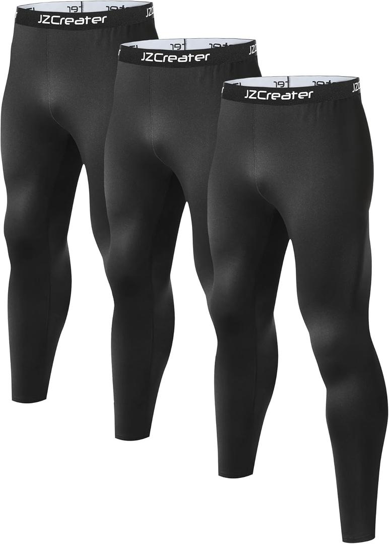 3 Pack Mens Long Johns Thermal Pants, Fleece Lined Lightweight Base Layer Bottoms, Compression Leggings Winter Gear, Size: L