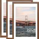 YESKAY 16x24 Picture Frame Brown Set of 3, Display Pictures 12x18 with Mat or 16 x 24 Without Mat, Poster Frames 16x24 Poster Frames for Wall Hanging Horizontal and Vertical