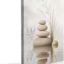 White Zen Stones framed canvas wall art Spa Bathroom Wall Decor 16x24inches, Stacked Pebble 02