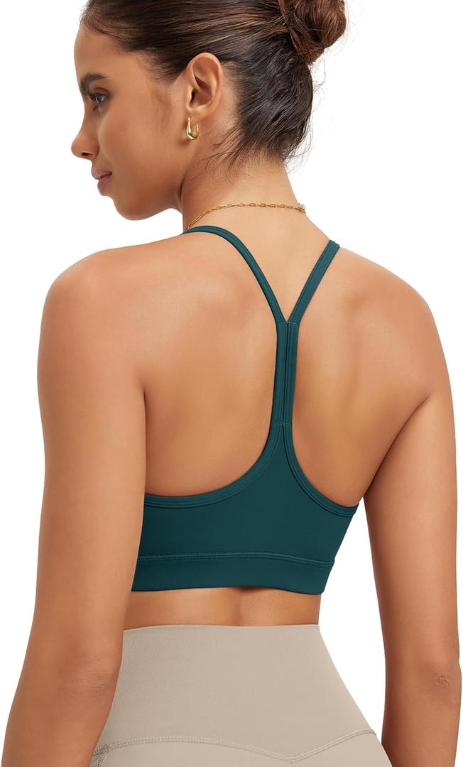 ODODOS Cloud Feeling Y Racerback Sports Bra for Women Wirefree Padded Strappy Yoga Bra (Large)