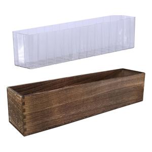 Winlyn Rustic Wooden Planter Box 17.3" L x 3.9" W x 3.9" H Brown Rectangular Planter Decorative Wood Box with Removable Plastic Liner Window Box for Farmhouse Wedding Home Garden Table Centerpiece.