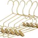 Premium 16.5 Matte Gold Metal Clothes Clips Hangers, Heavy Duty Skirt Slack Hangers, Metal Rack for Trousers Non Slip Clips, Clothes Hanger Display and Storage, 30 Pack