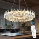 Modern Round Crystal Chandelier 20 Inch Chrome Dimmable LED Crystal Ring Chandelier 4-Tier Contemporary Luxury Raindrops Hanging Pendant Chandeliers for Dinning Room Living Room Bedroom Entryway