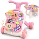QDRAGON 3 in 1 Baby Walker and Activity Center for Girl, Learning to Walk, Sit to Stand, Early Educational Push Toys with Music Panel for Infant Toddler 12+ Months Pink
