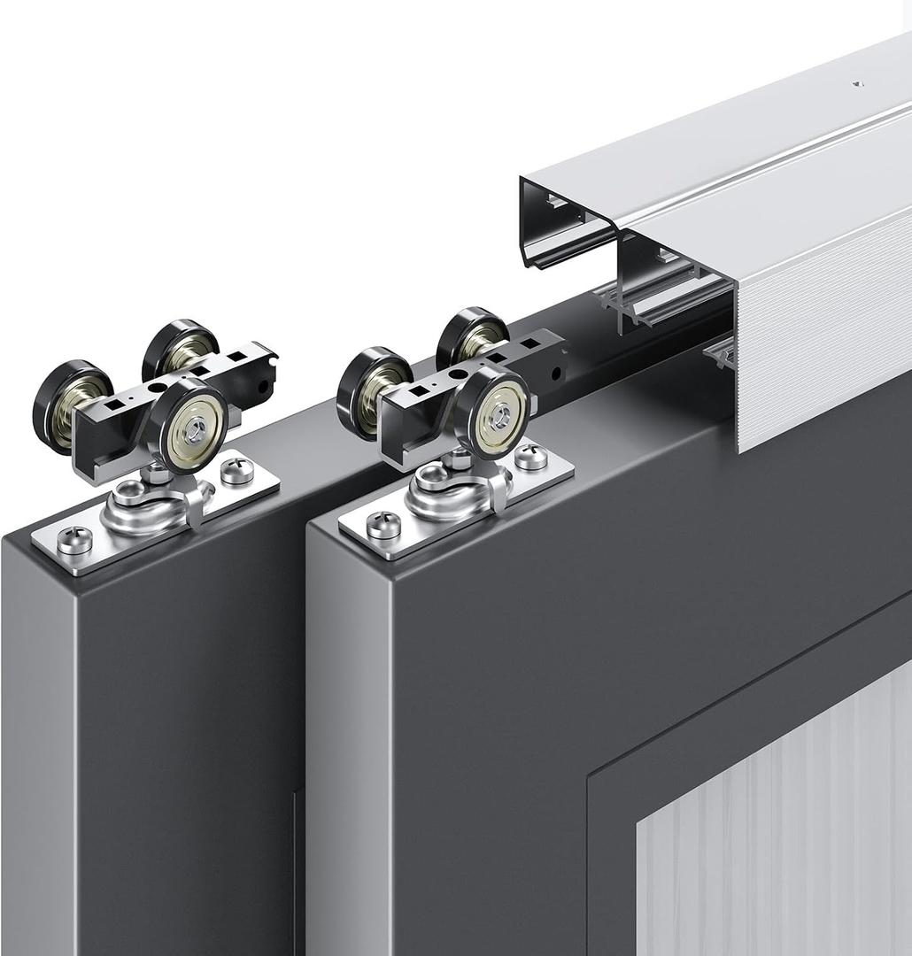 EaseLife 5.3FT/64in Bypass Double Sliding Pocket Door Hardware Kit,Commercial Grade,Aluminum,Bypassing Closet Doors Track for 2 Door System,Slide Smoothly Quietly,Easy Install,No Doors