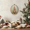 Lengues Christmas Tree Winter Oval Wall Art Decor, Christmas Gifts Oval Wall Decor, Vintage Winter Canvas Framed Art Prints, Holiday Xmas Tree Hanging Frame for Home Room 8.5x11.5 Inch