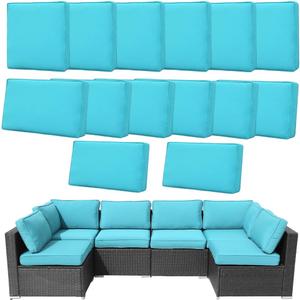 14Pcs Outdoor Cushion Covers Replacement Washable w/Zipper for 6-Seaters Sofa Patio Slipcovers Set Seat and Back Covers Only-25x25x3.15inch (Cyan)
