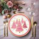 40Pcs 9 Inch Christmas Plates Merry Christmas Disposable Paper Plates Gold Foil Pink Xmas Tree Party Plates for Holiday Party Dinner Tableware Supplies Decor