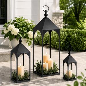 24" 17" 12" Large Outdoor Floor Lantern Set of 3