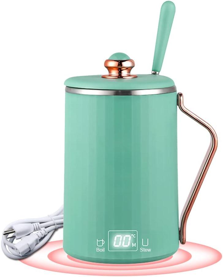 WOOLALA 110V Electric Kettle Stew Cup with Digital Screen, 450ML Small Slow Cooker Personal Health Cup - 7Mins Fast Boiling with Temperature Control, Timer for Home/Office/Travel (Green)