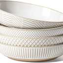 LE TAUCI Pasta Bowls 46oz, Large Salad Bowl, Ceramic Serving Plate, House-warming Wedding Present, Embossment Stoneware Bowl for Fruits, Noodle, Dinner - 9 Inch, Set of 4, Arctic White