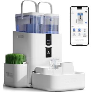 Automatic Cat Water Fountain 10L/338oz Self Filling and Cleaning, Pet Water Dispenser with Filter System for Dogs, 5G Wi-Fi Smart Bowl Wastewater Separation & No Slimy with Quiet Pumps