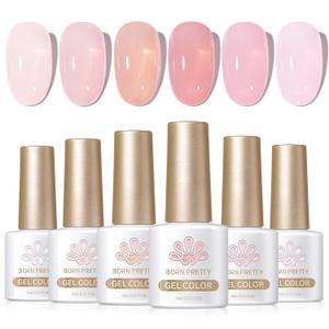 Born Pretty Jelly Pink Gel Nail Polish Nude Pink Sheer Translucent Valentine's Day Gel Polish Milky Natural Gel Polish Set Nail Art Manicure DIY Kit Home Salon 6 PCS
