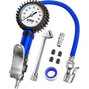 GERCHWAY Tire Inflator with Pressure Gauge and Longer Hose - Most Accurate, Heavy Duty Air Chuck with Gauge for Air Compressor Tire Inflator Attachment - 100PSI