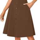 LYANER Women's Stretchy High Waist A-Line Midi Skirt Flared Vintage Casual Skirts with Pockets (Brown, S)
