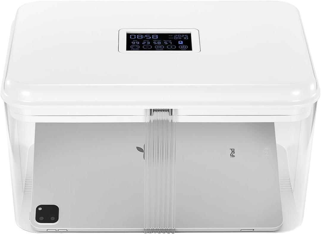 Timed Lock Box, Phone Lock Box with 'Built-in Calendar' Feature, XL Time-Locking Container 13x 8.5x 7.5, Timed Lock Safe for Cell Phones, Snacks and Other Tempting Items