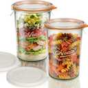 Wide Mouth Canning Jars 27 oz - 2 Pack Sourdough Starter Jars with Glass Airtight Lids & Plastic Lids, Large Glass Canisters with 2 Measurement Marks for Food Storage, Fermenting, Pickling, Meal Prep