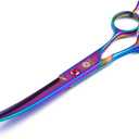Dream Reach 8.0 Inch Twin Tailed Rainbow Curved Blade Pet Grooming Scissors Dog Hair Cutting Shears with Case