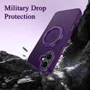 Strong Magnetic for iPhone 16 Plus Case with Stand,Fit for MagSafe,360°Rotatable Ring Designed,Translucent Matte Texture Protective Military Grade Shockproof,All Purple