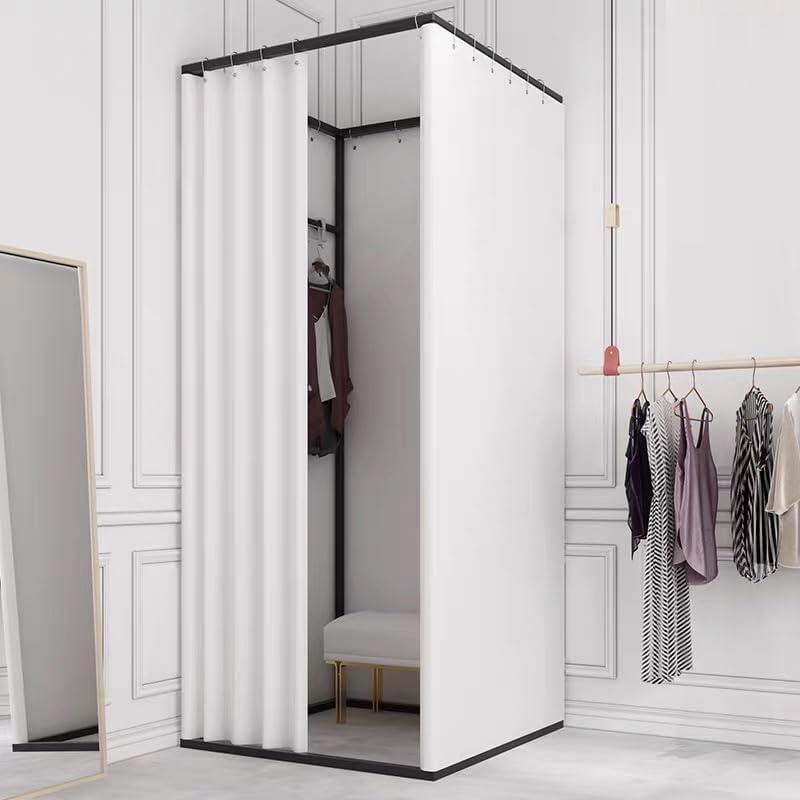 Clothing Store Fitting Room, Portable Changing Room with Shading Curtain Used in Office, Mall, Boutique, Home, Movable Temporary Mobile Privacy Protection (White, 47x47x79 inches)