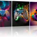 SEHSUVC Gaming Room Canvas Wall Art Set of 3, Game Posters Wall Decor, Gamer Paintings Picture Print for Boys Room Kids Game Room Bedroom Boys Home Decoration 16x24 In Framed Ready to Hang