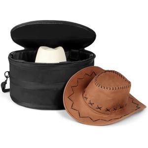 WOMACO Hat Box for Travel, Hard Shell Hat Storage Case for Cowboy Hat, Collapsible Hat Organizer Bag with Handle and Shoulder Strap (Black, Large) (Pack of 1) WOMACO Hat Box for Travel, Hard Shell Hat Storage Case for Cowboy Hat, Collapsible Hat Organizer Bag with Handle and Shoulder Strap (Black, Large) (Pack of 1)
